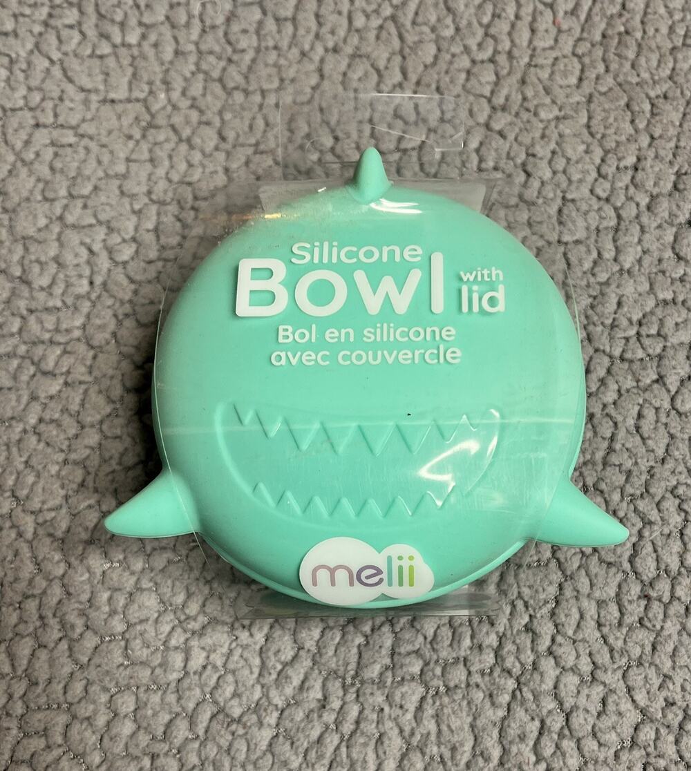 Melii Silicone Kids Shark Bowl With Lid Light Blue New With Tags